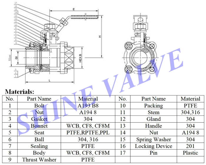 3pc ball valve drawing