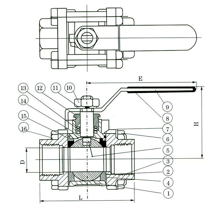 3pc ball valve drawing