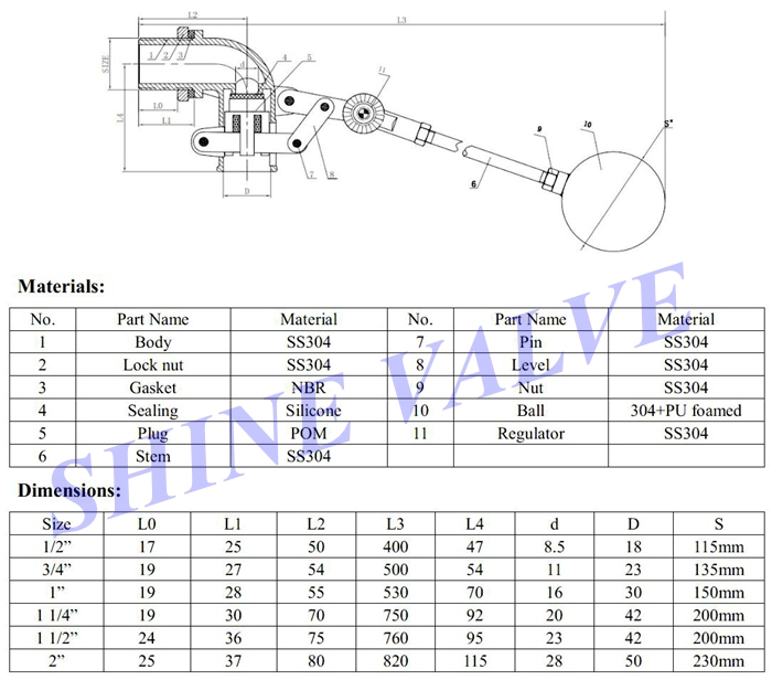 cooling tower float valve dimension