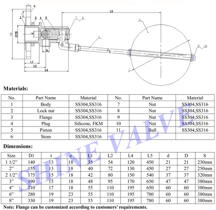 flanged float valve drawing