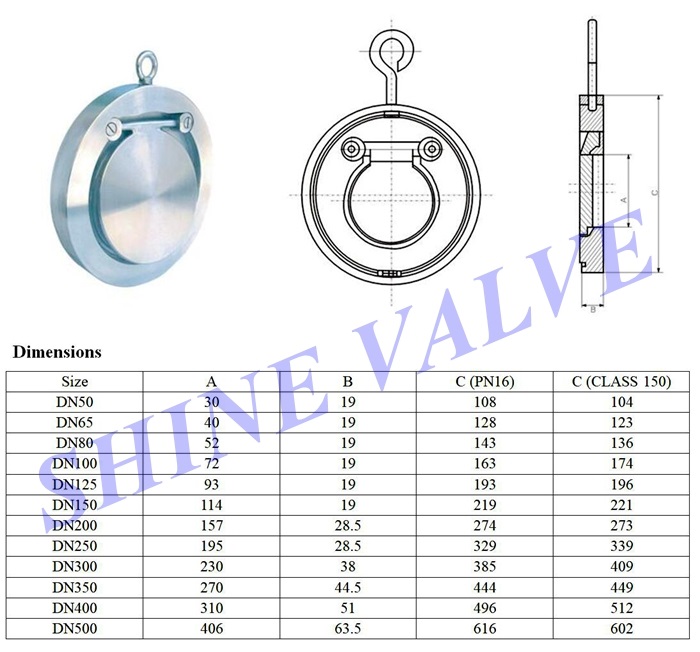 single disc wafer check valve dimension