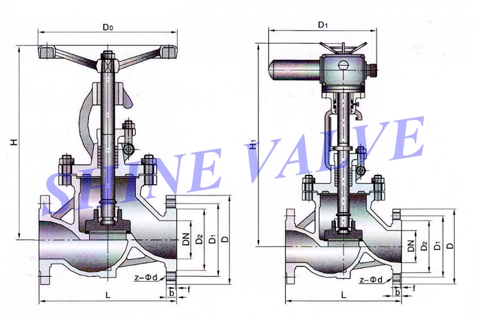 flanged globe valve drawing